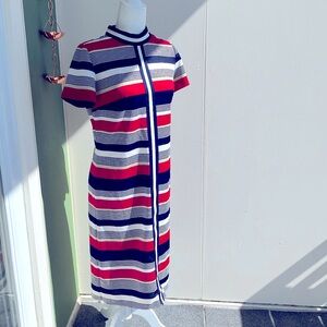 Vintage 60s 70s Red, White, and Blue Striped Mod Dress